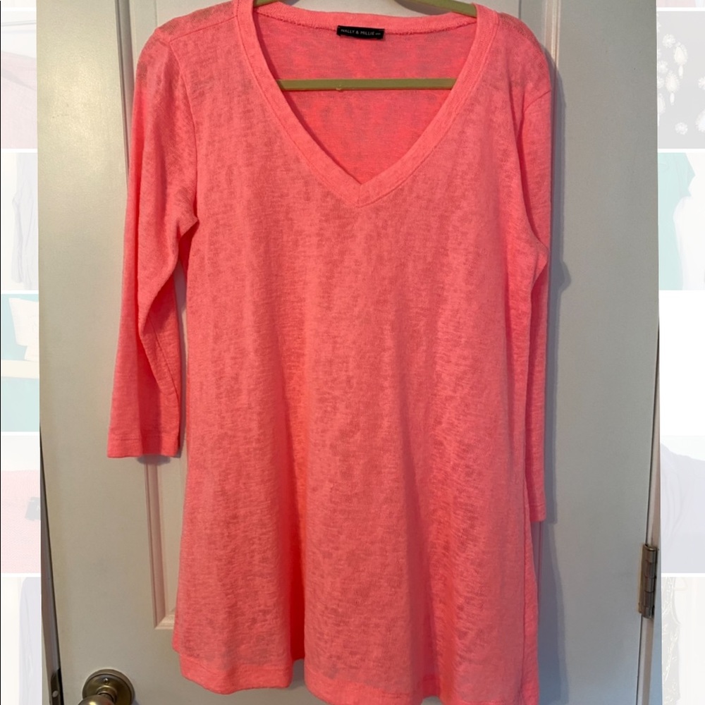 Bright pink lightweight v-neck sweater/top